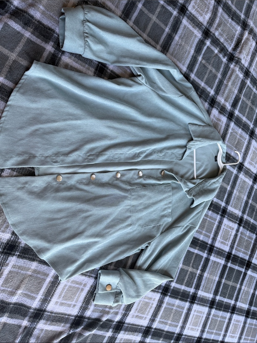 Button-Front Light Blue Shirt Jacket